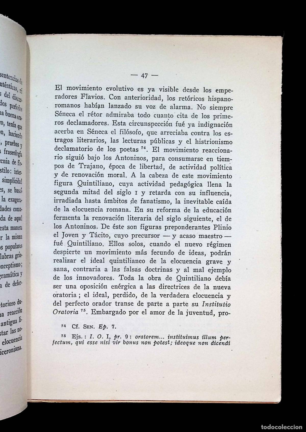 Libros de segunda mano: M. FABIO QUINTILIANO INSTITUCION ORATORIA. Libro d&eacute;cimo. CSIC 1947. - Foto 3