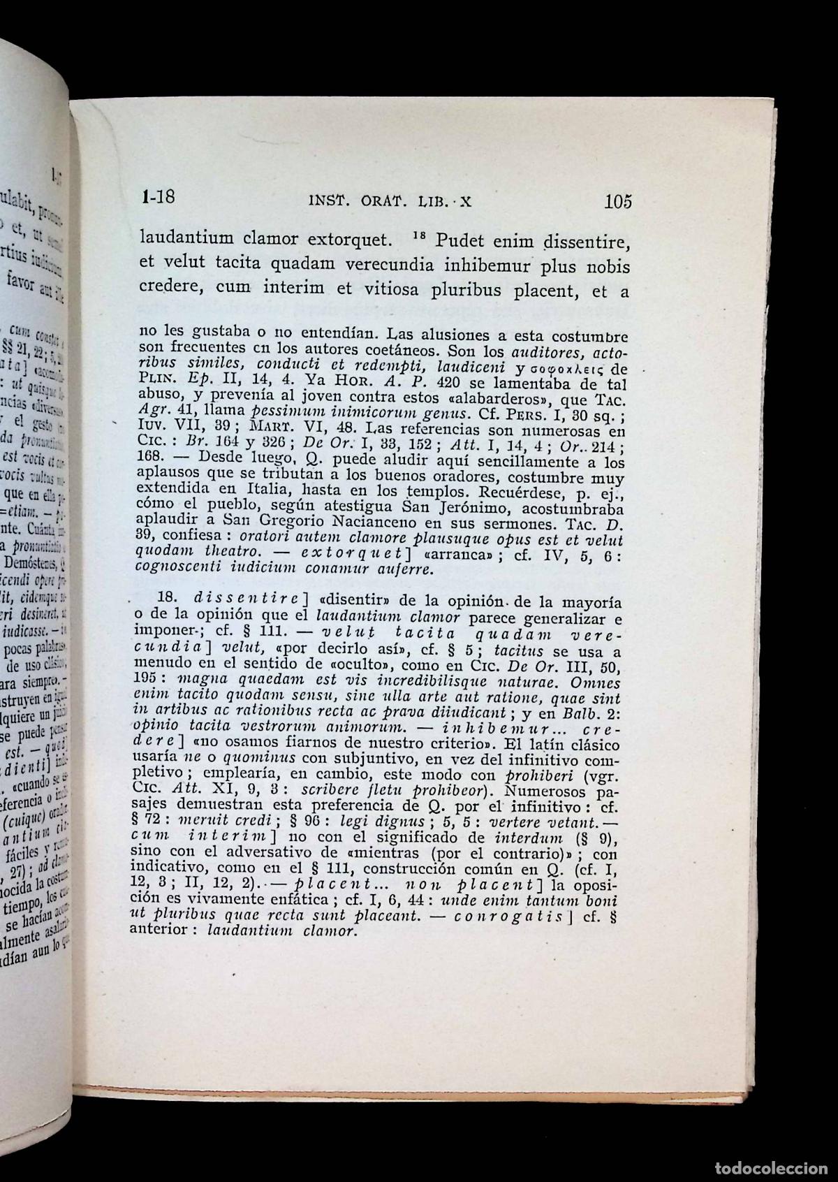 Libros de segunda mano: M. FABIO QUINTILIANO INSTITUCION ORATORIA. Libro d&eacute;cimo. CSIC 1947. - Foto 4