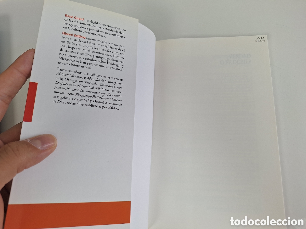 Libros de segunda mano: R. GIRARD- G. VATTIMO, &iquest;Verdad o fe debil? (1a ed) - Foto 2