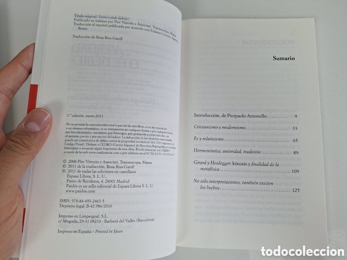 Libros de segunda mano: R. GIRARD- G. VATTIMO, &iquest;Verdad o fe debil? (1a ed) - Foto 4