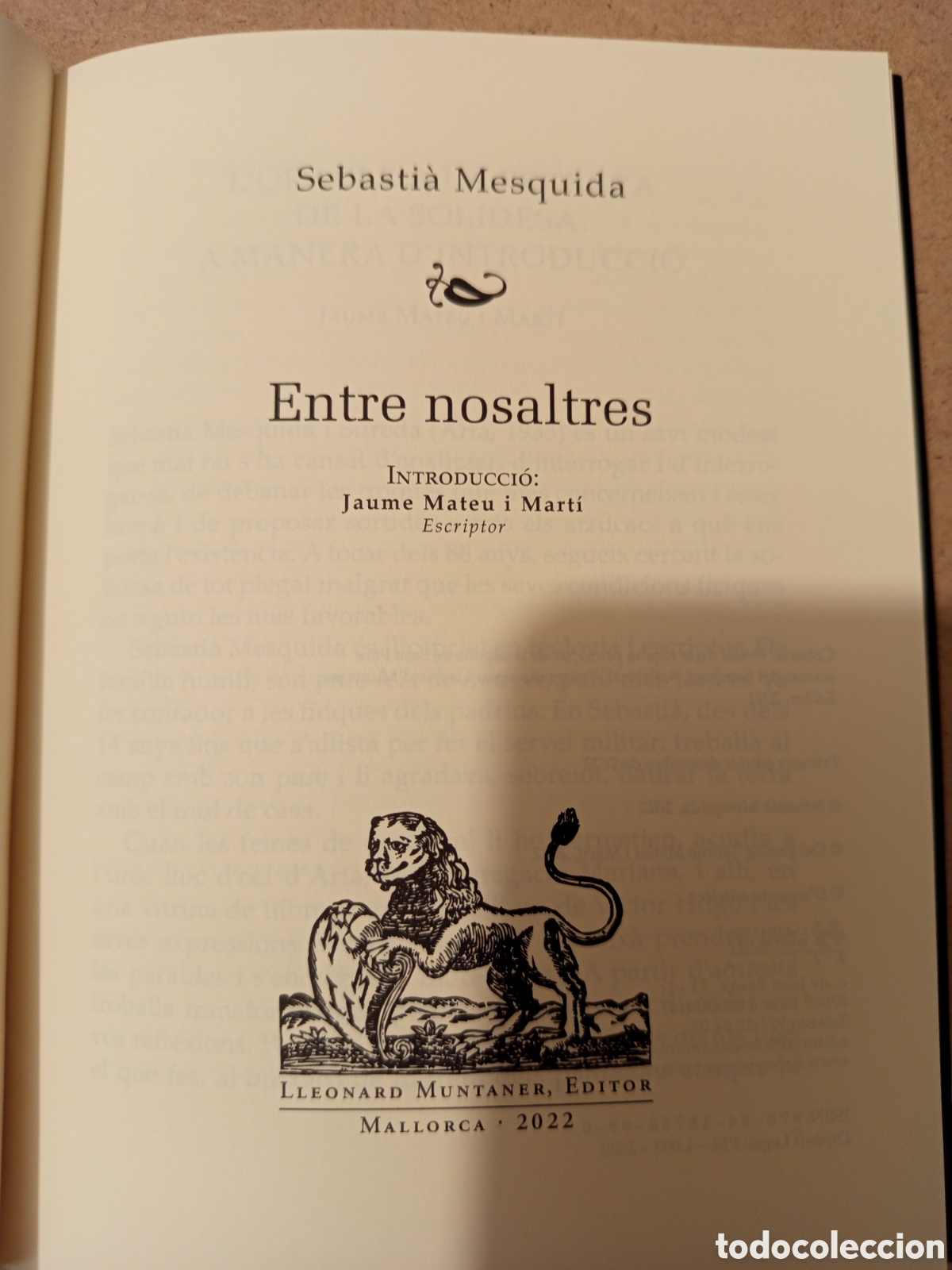 Libros de segunda mano: ENTRE NOSALTRES (SEBASTIA MESQUIDA) - Foto 2