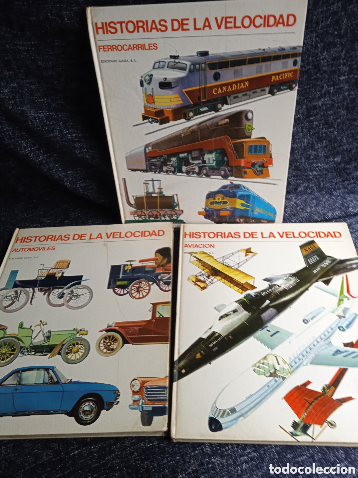 Libros de segunda mano: HISTORIAS DE LA VELOCIDAD - FERROCARRILES - AUTOMOVILES - AVIACION 3 TOMOS -ED. EDICIONES GAISA