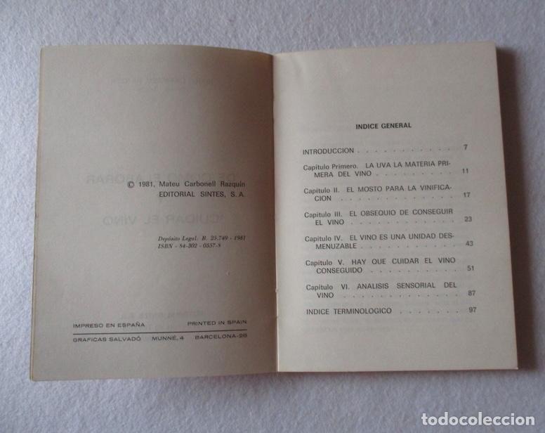 Libros de segunda mano: DE COMO ELABORAR Y CUIDAR EL VINO - MATEU CARBONELL RAZQUIM - Foto 4