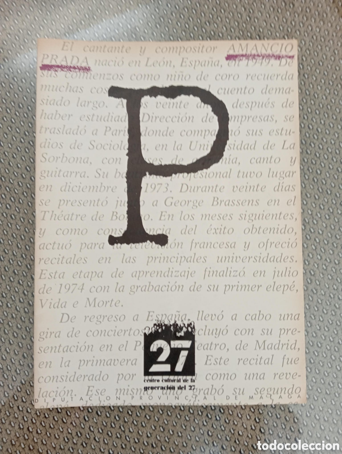 Libros de segunda mano: Amancio Prada. Centro Cultural de la Generaci&oacute;n del 27. Diputaci&oacute;n de M&aacute;laga