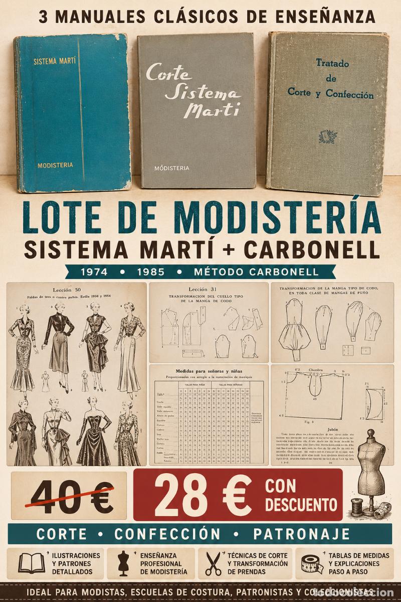 Libros de segunda mano: LOTE MODISTER&Iacute;A | SISTEMA MART&Iacute; 1974-1985 + CARBONELL | PATRONAJE CORTE CONFECCI&Oacute;N