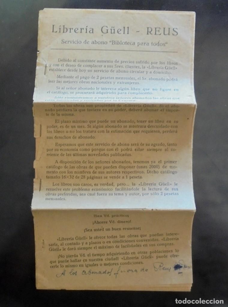Libros de segunda mano: Cat&agrave;leg Librer&iacute;a G&uuml;ell, Reus ca. 1945 Servicio de abono Biblioteca para todos.