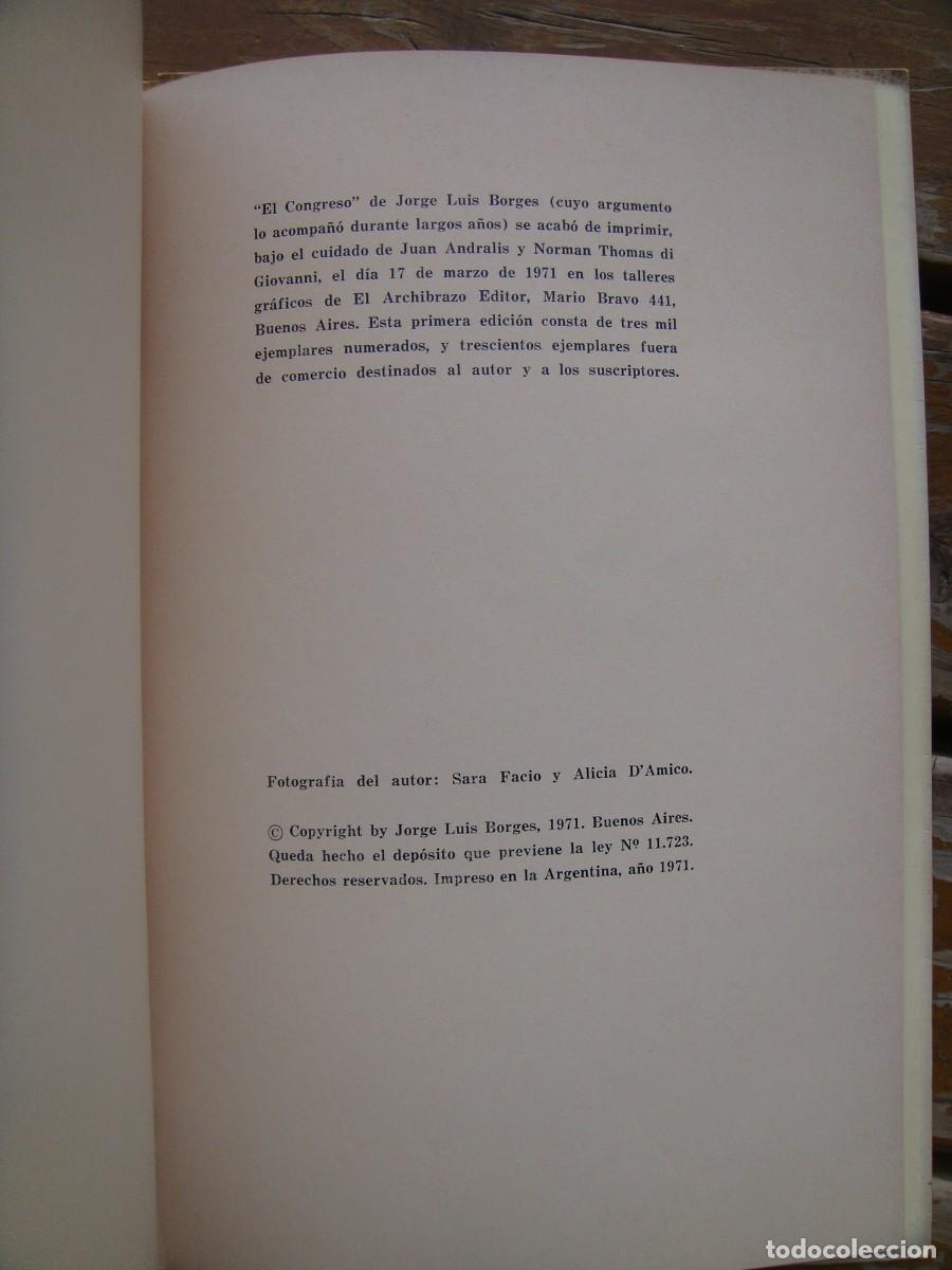 Libros de segunda mano: Jorge Luis Borges: EL CONGRESO. Primera edicion - Foto 7