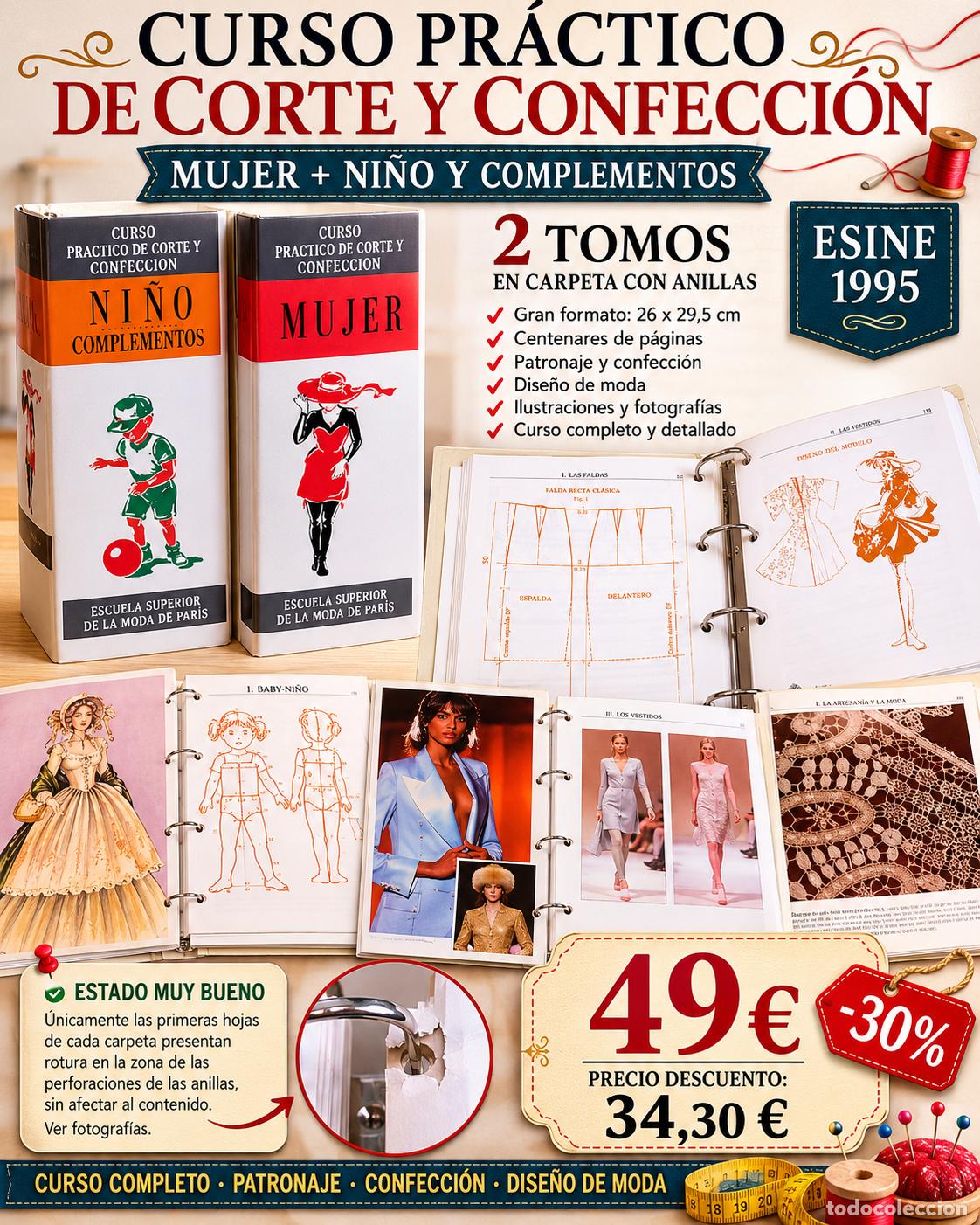 Libros de segunda mano: CURSO PR&Aacute;CTICO DE CORTE Y CONFECCI&Oacute;N | MUJER + NI&Ntilde;O Y COMPLEMENTOS | ESINE 1995 - Foto 1