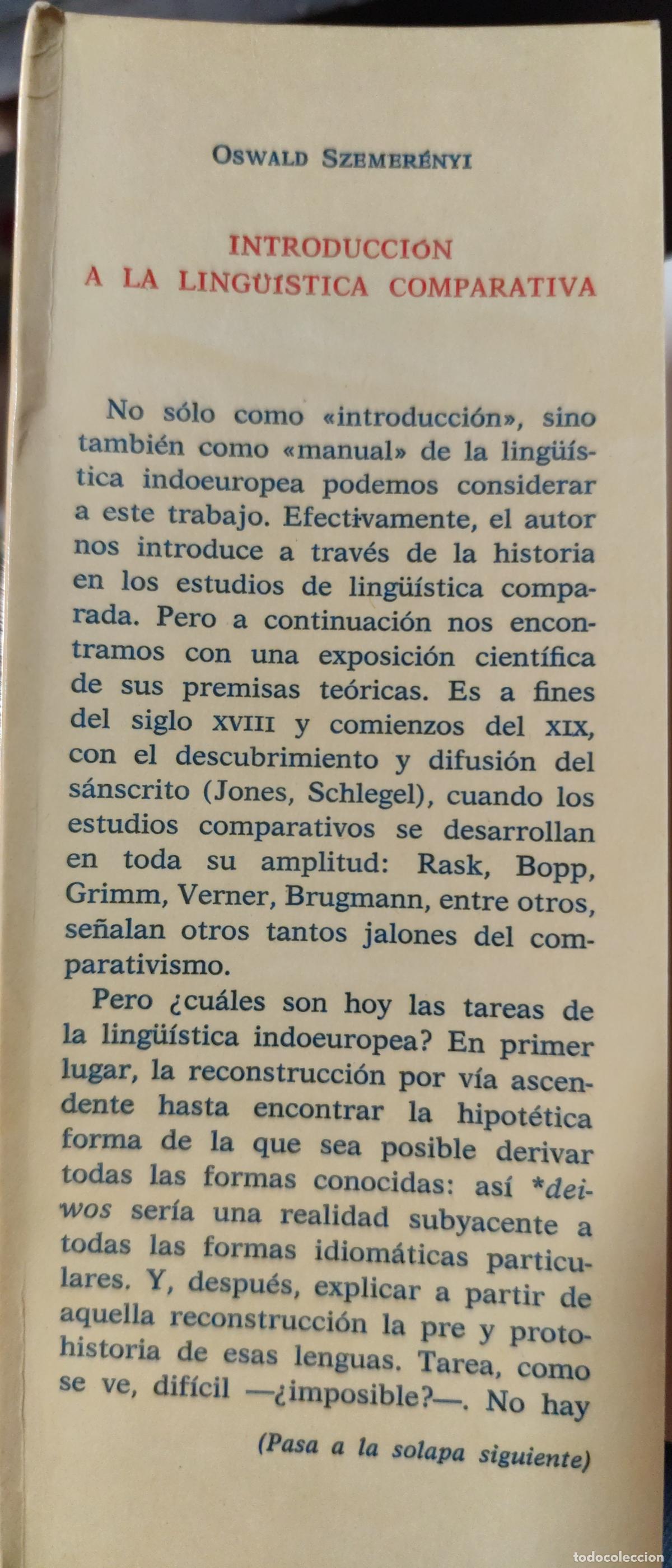 Libros de segunda mano: INTRODUCCI&Oacute;N A LA LING&Uuml;ISTICA COMPARATIVA. OSWALD SZEMER&Eacute;NYI. - Foto 2