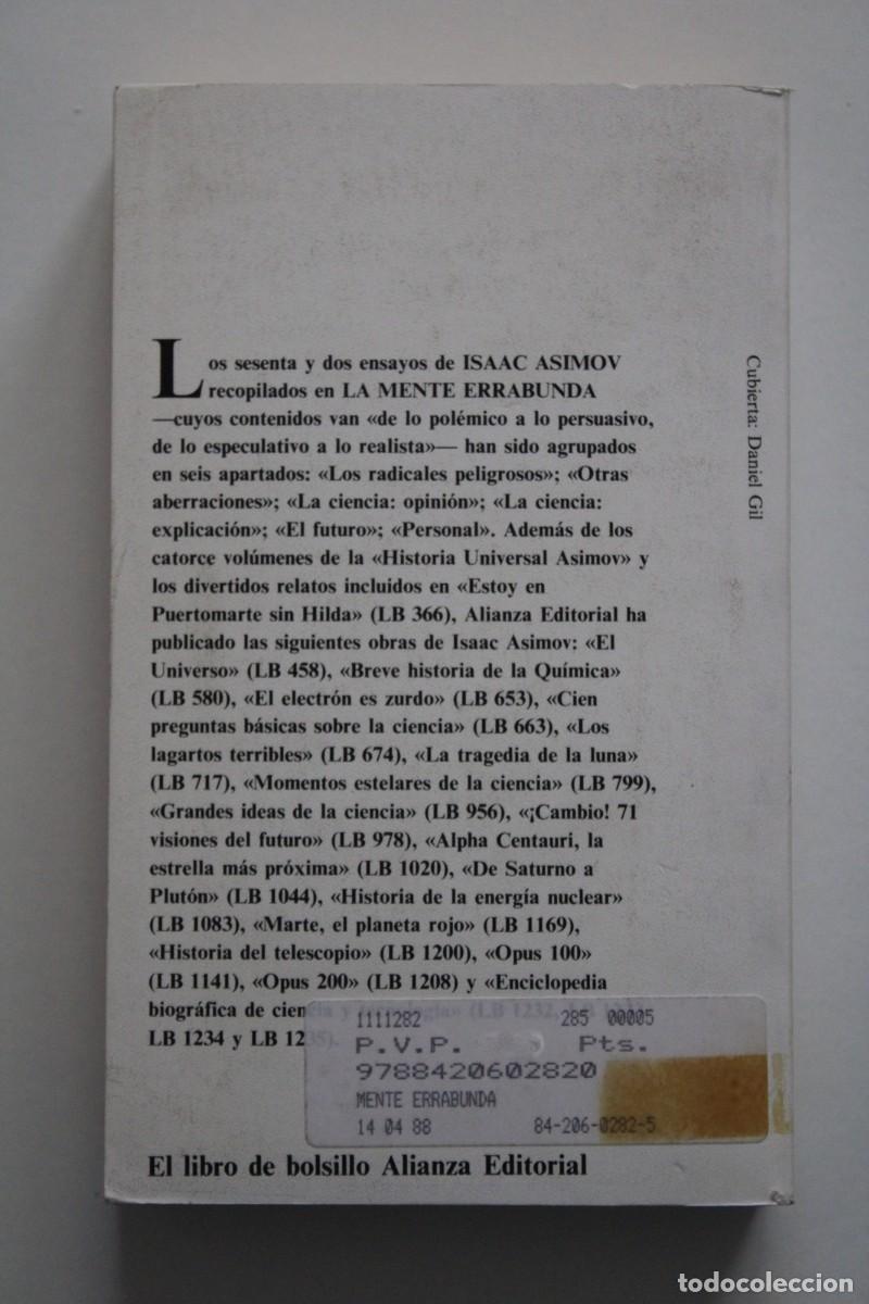 Libros de segunda mano: Isaac Asimov - La mente errabunda - Alianza Editorial - Foto 2