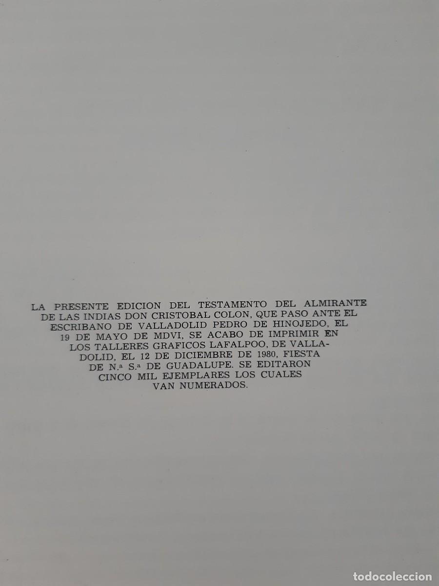 Libros de segunda mano: Testamento de Crist&oacute;bal Col&oacute;n. Edici&oacute;n numerada. - Foto 3