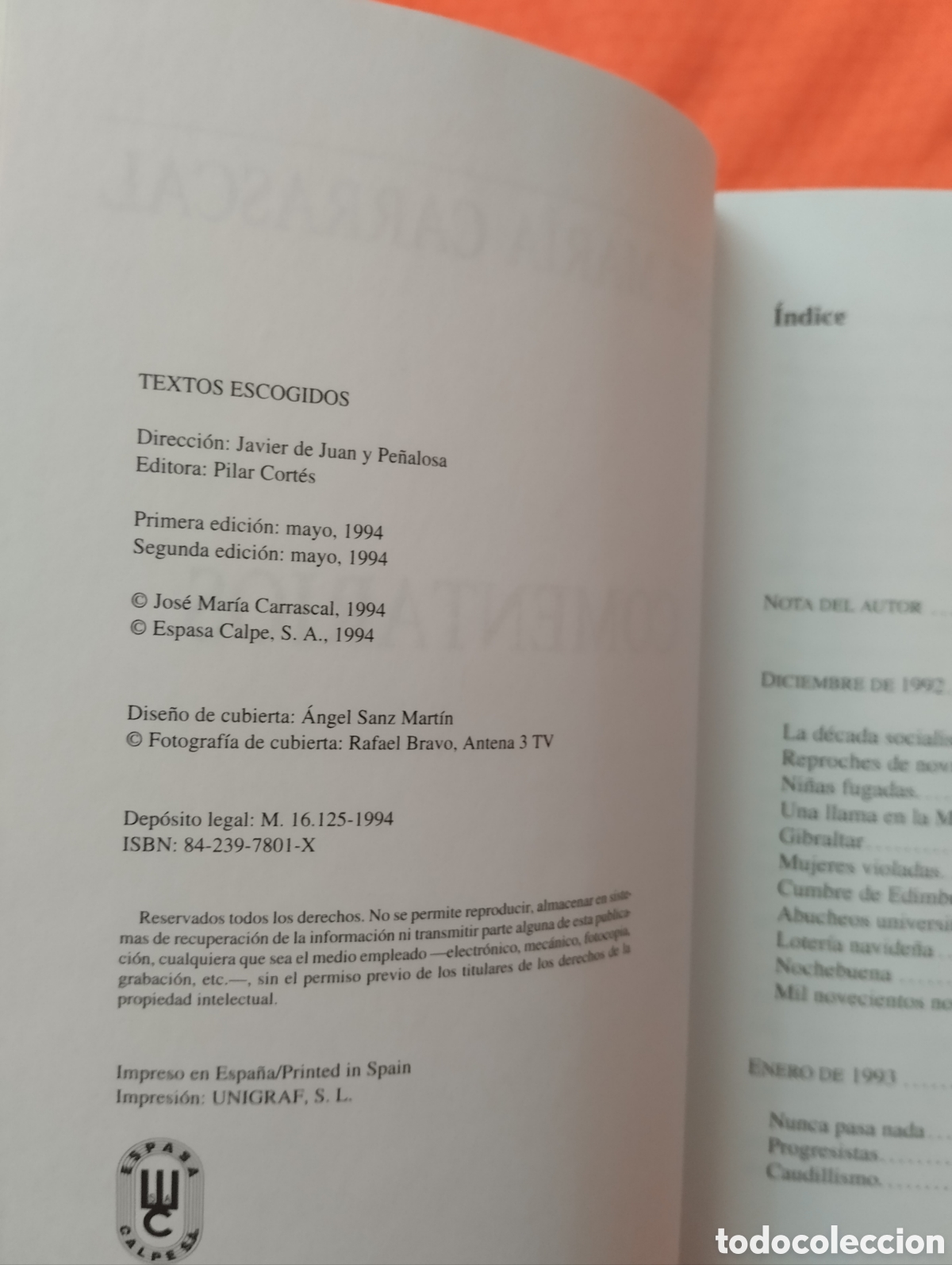 Libros de segunda mano: COMENTARIOS, JOS&Eacute; MAR&Iacute;A CARRASCAL. CON FIRMA Y DEDICATORIA DE CARRASCAL. - Foto 4