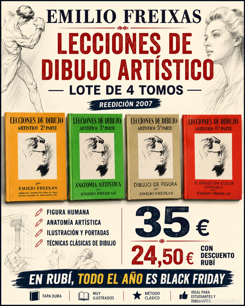 Libros de segunda mano: EMILIO FREIXAS | LECCIONES DE DIBUJO ART&Iacute;STICO | LOTE 4 TOMOS | REEDICI&Oacute;N 2007