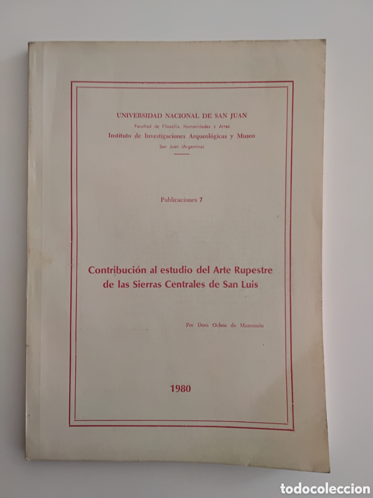 Libros de segunda mano: D. Masram&oacute;n &ndash; Contribuci&oacute;n al estudio del Arte Rupestre de las Sierras Centrales de San Luis. 1980