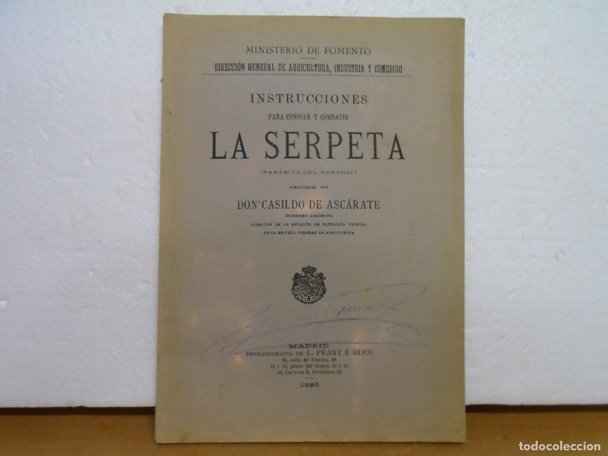 Libros de segunda mano: MINISTERIO DE FOMENTO/INSTRUCCIONES PARA CONOCER Y COMBATIR LA SERPETA/MADRID 1895.