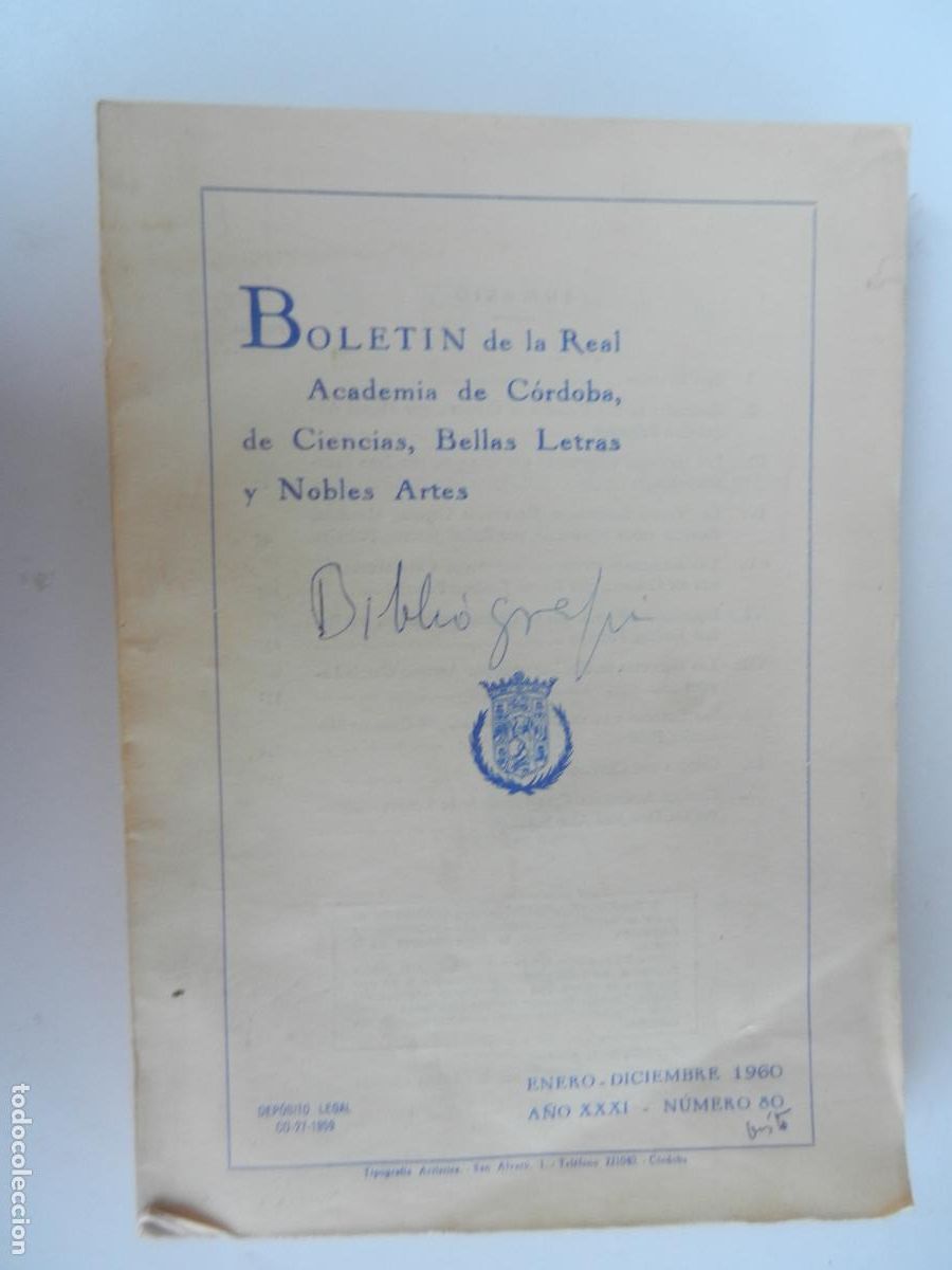 Libros de segunda mano: BOLET&Iacute;N DE LA REAL ACADEMIA DE C&Oacute;RDOBA CIENCIAS, BELLAS LETRAS Y NOBLES ARTES-ENERO-DICIEMBRE 1960.