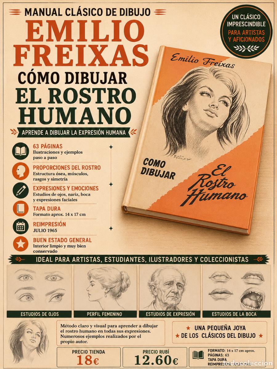 Libri di seconda mano: COMO DIBUJAR EL ROSTRO HUMANO | EMILIO FREIXAS | REIMPRESI&Oacute;N 1980 | DIBUJO