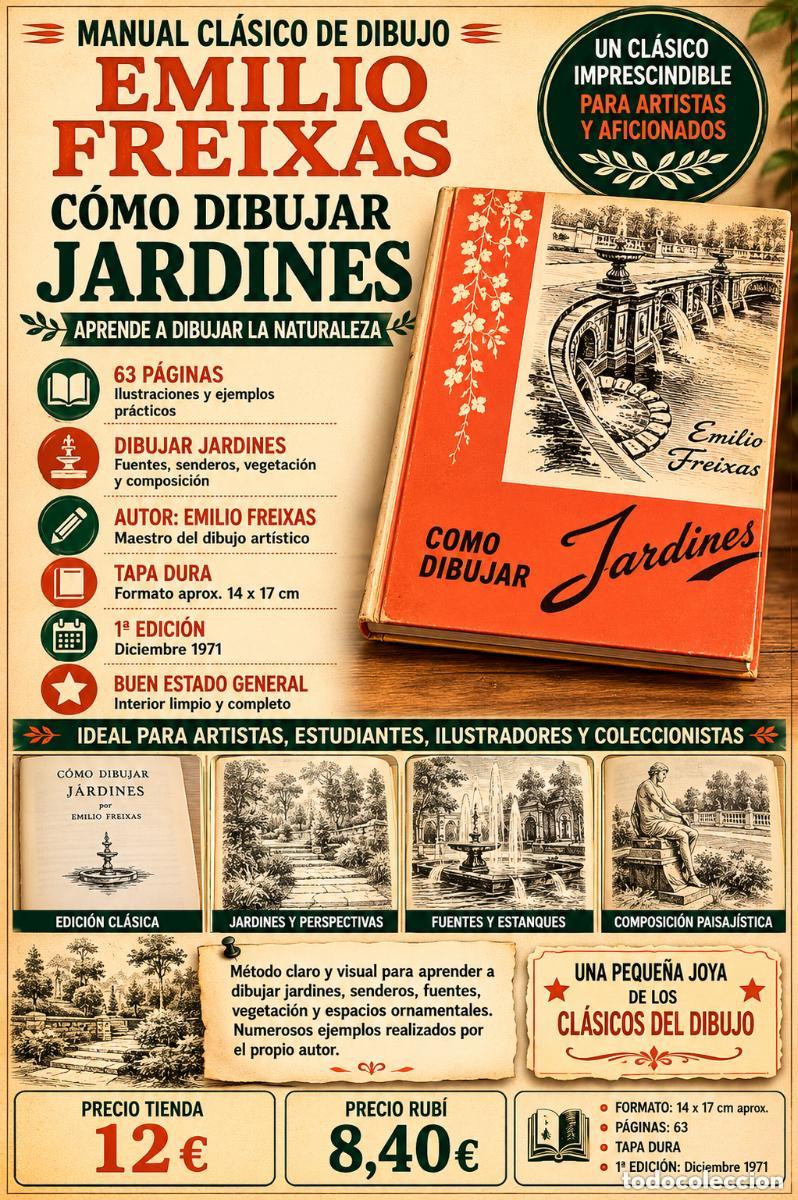 Libros de segunda mano: COMO DIBUJAR JARDINES | EMILIO FREIXAS | 1&ordf; EDICI&Oacute;N 1971 | CURSO DE DIBUJO