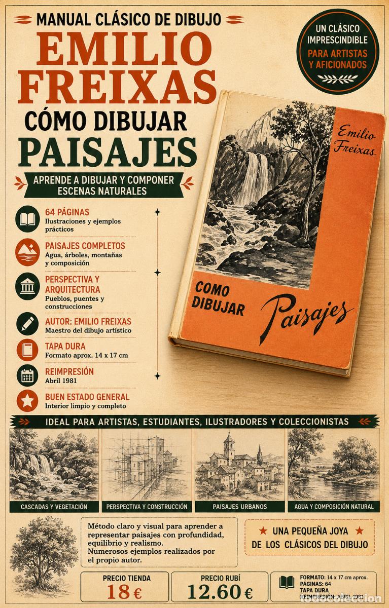 Libros de segunda mano: C&Oacute;MO DIBUJAR PAISAJES | EMILIO FREIXAS | 1981 | TAPA DURA | MESEGUER
