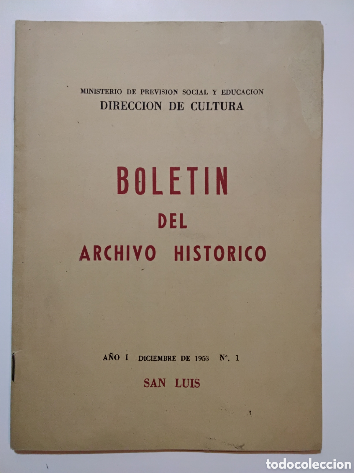 Libros de segunda mano: Bolet&iacute;n del Archivo Hist&oacute;rico &ndash; A&ntilde;o I, N.&ordm; 1 &ndash; San Luis &ndash; 1953