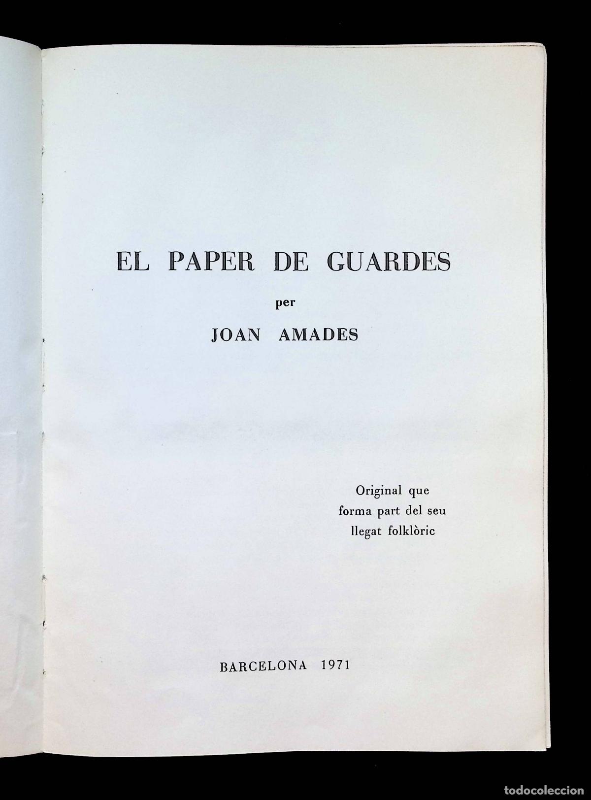 Libros de segunda mano: EL PAPER DE GUARDES. - AMADES, Joan. - Foto 3