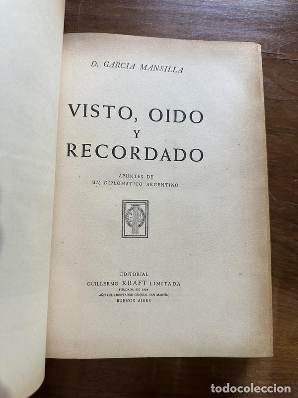 Libri di seconda mano: Visto Oido y Recordado - Garcia Mansilla D.