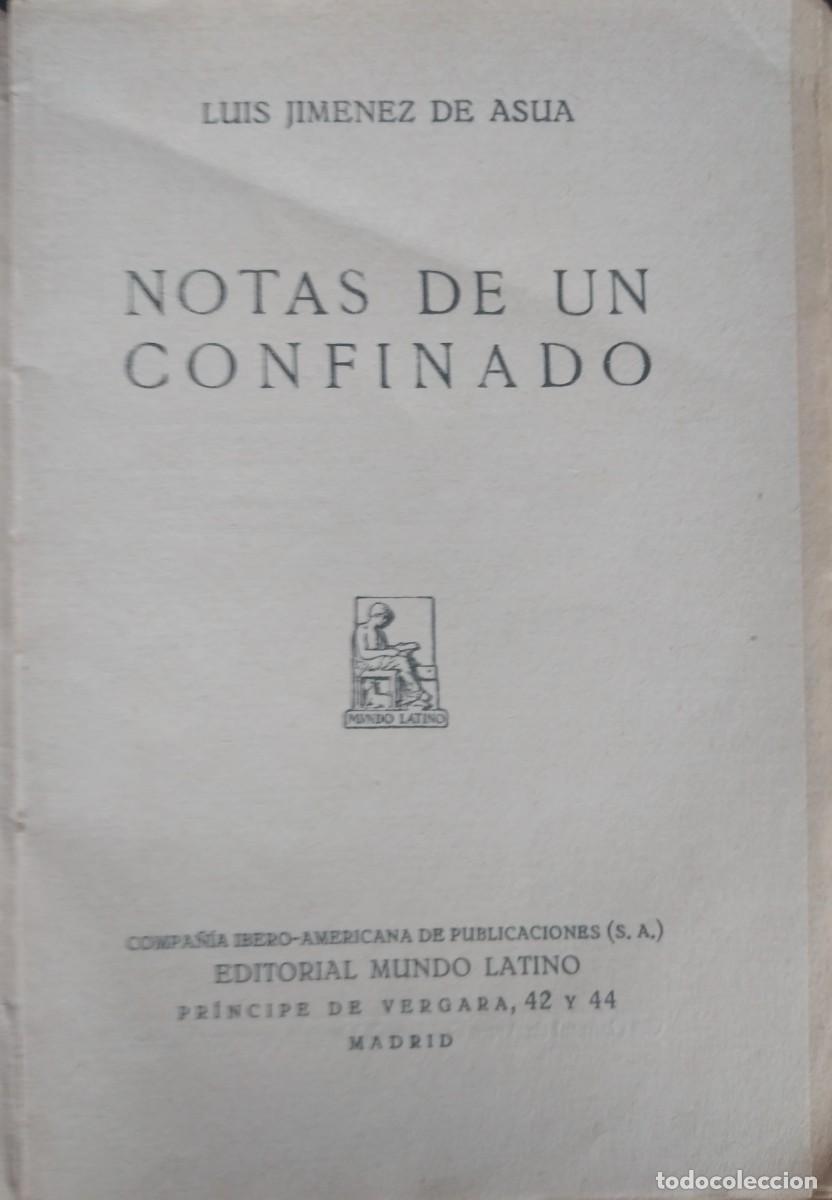 Libros de segunda mano: Notas de un confinado -Jim&eacute;nez de As&uacute;a, Luis - Foto 2