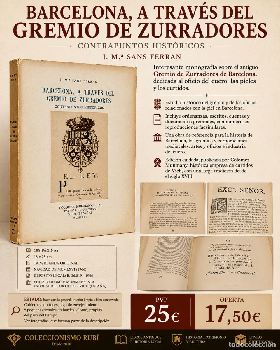 Libros de segunda mano: BARCELONA A TRAV&Eacute;S DEL GREMIO DE ZURRADORES | J. M.&ordf; SANS FERRAN | 1966