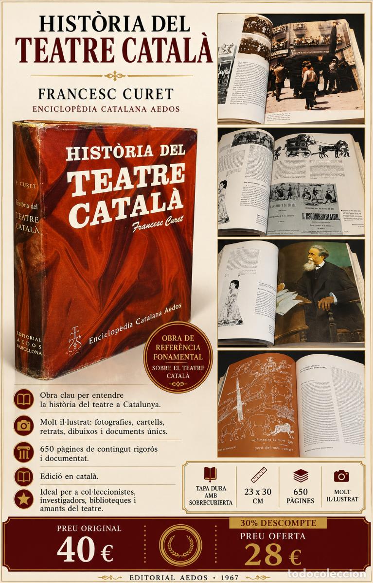 Libros de segunda mano: HIST&Ograve;RIA DEL TEATRE CATAL&Agrave; | FRANCESC CURET | AEDOS 1967 | 650 P&Agrave;G. IL&middot;LUSTRAT