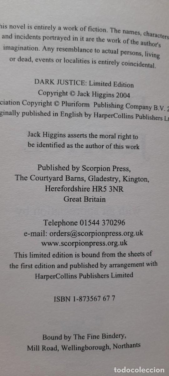 Libros de segunda mano: Dark Justice par Jack Higgins ( num&eacute;rot&eacute; et sign&eacute; ) - Foto 5