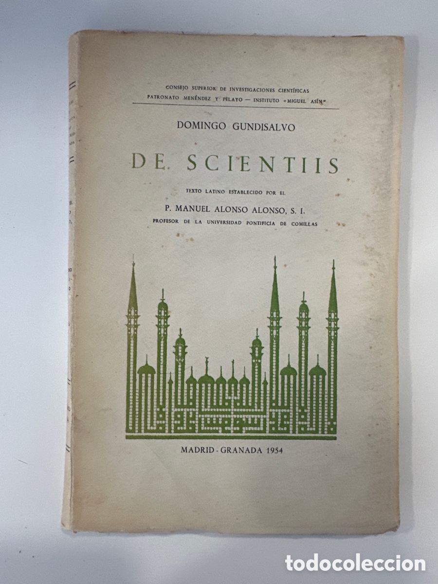 Libros de segunda mano: De Scientiis - Domingo Gundisalvo - CSIC (Madrid-Granada, 1954) - Foto 1