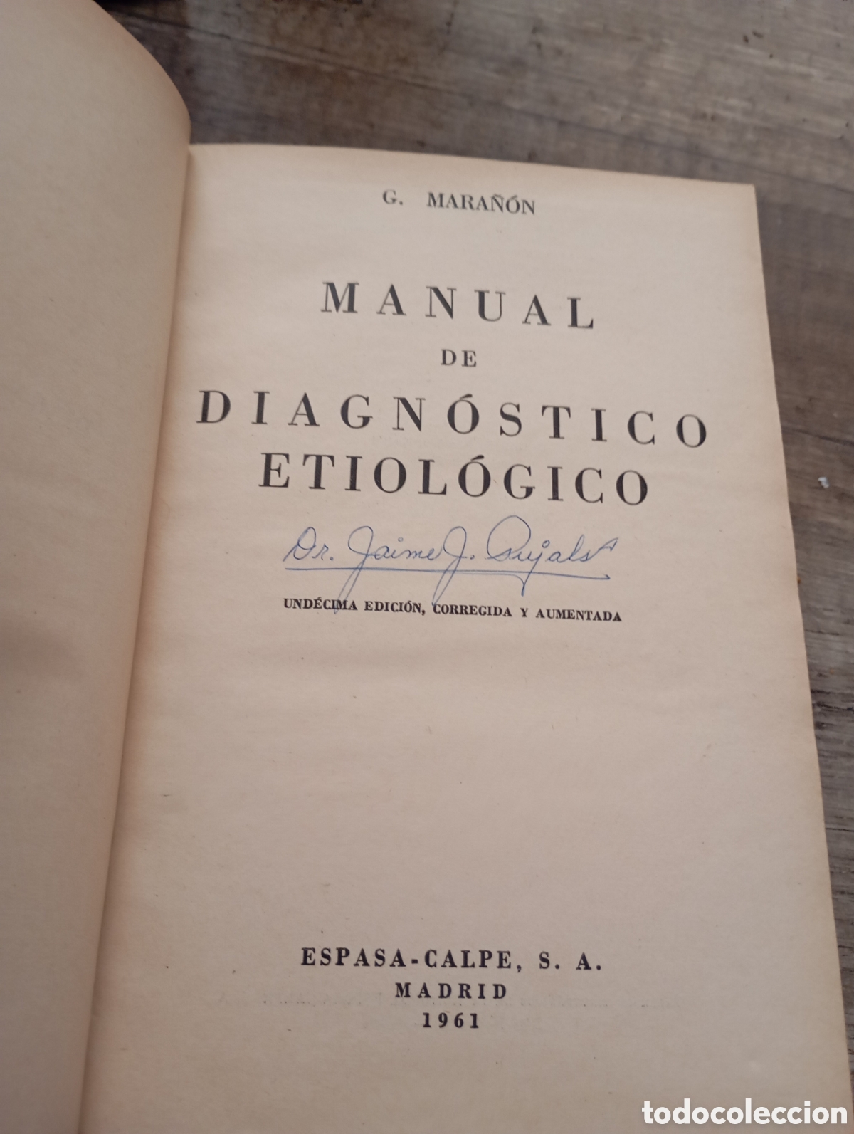 Libros de segunda mano: Libro. G.Mara&ntilde;on. Manual de diagn&oacute;stico etiol&oacute;gico. 1961