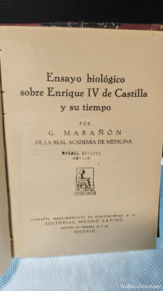 Libri di seconda mano: Gregorio Mara&ntilde;&oacute;n .ensayo biol&oacute;gico sobre Enrique IV de Castilla y su tiempo 1&trade; edici&oacute;n . 1930