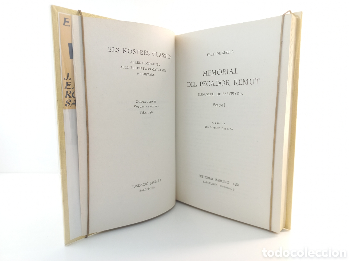 Libros de segunda mano: Memorial del Pecador Remut I. Felip de Malla. Barcino, 1981. Catal&aacute;n.