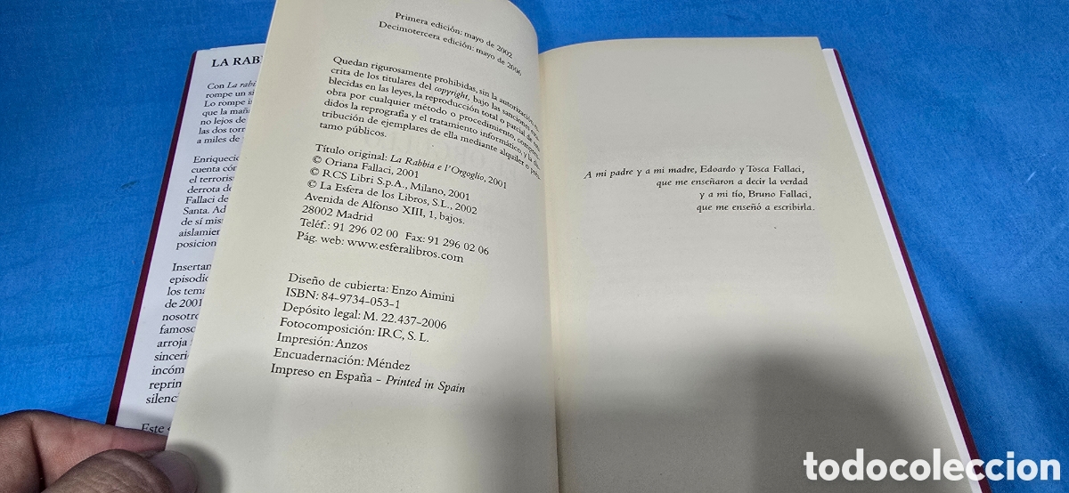 Libros de segunda mano: LA RABIA Y EL ORGULLO . ORIANA FALLACI - Foto 2