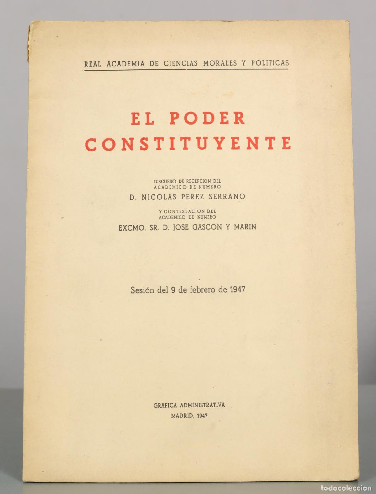 Libros de segunda mano: El Poder Constituyente - Nicol&aacute;s P&eacute;rez Serrano - Gr&aacute;fica Administrativa
