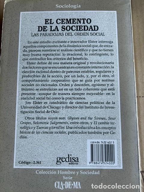Libros de segunda mano: El cemento de la sociedad -Jon Elster- - Foto 2