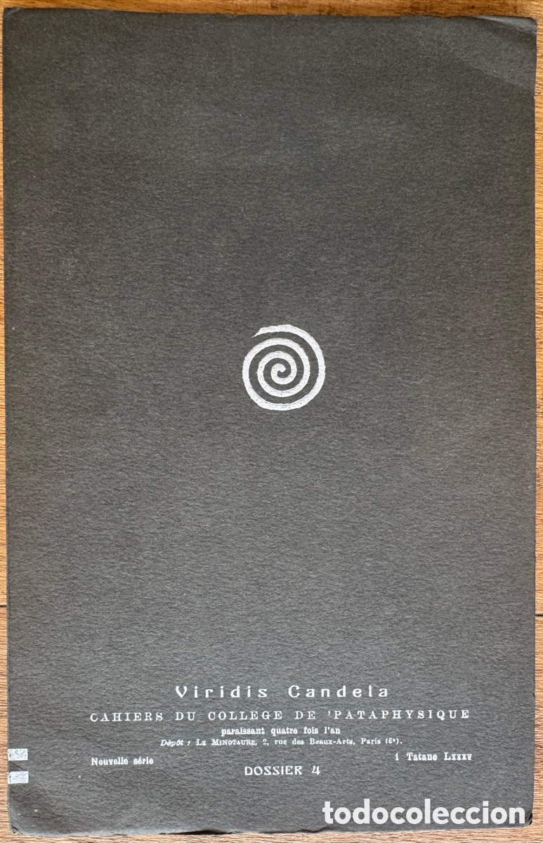 Libros de segunda mano: Viridis Candela. Cahiers du College de 'Pathapysique. Dossiers 4. Nouvelle Serie ( 14 de julio 1958)
