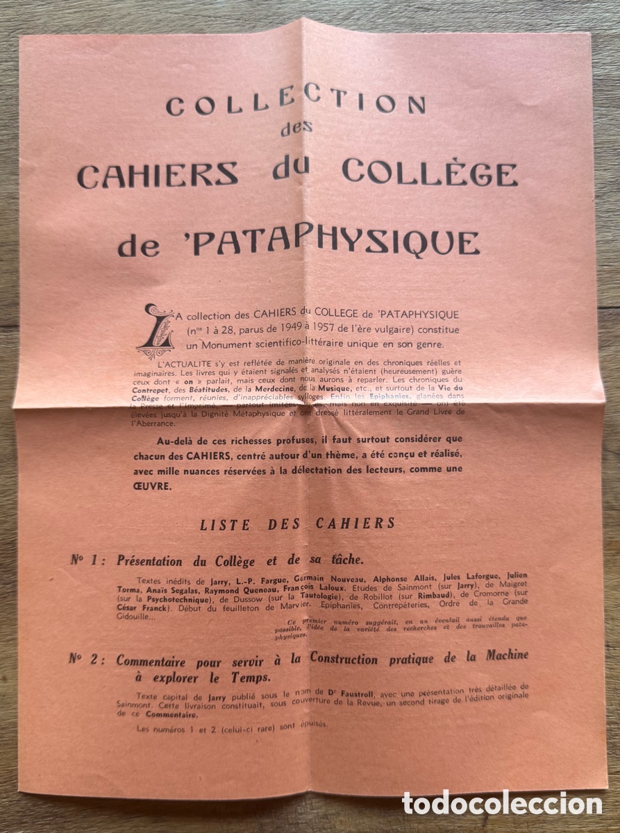Libros de segunda mano: Collection des Cahiers du Coll&egrave;ge de 'Pataphysique