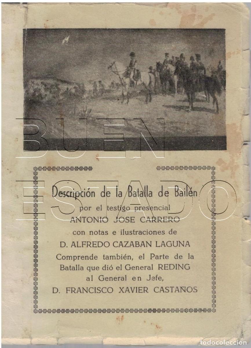 Libros de segunda mano: BAILEN DESCRIPCION DE LA BATALLA ANTONIO JOSE CARRERO 1958 104 PGS LOMO FATIGADO U95