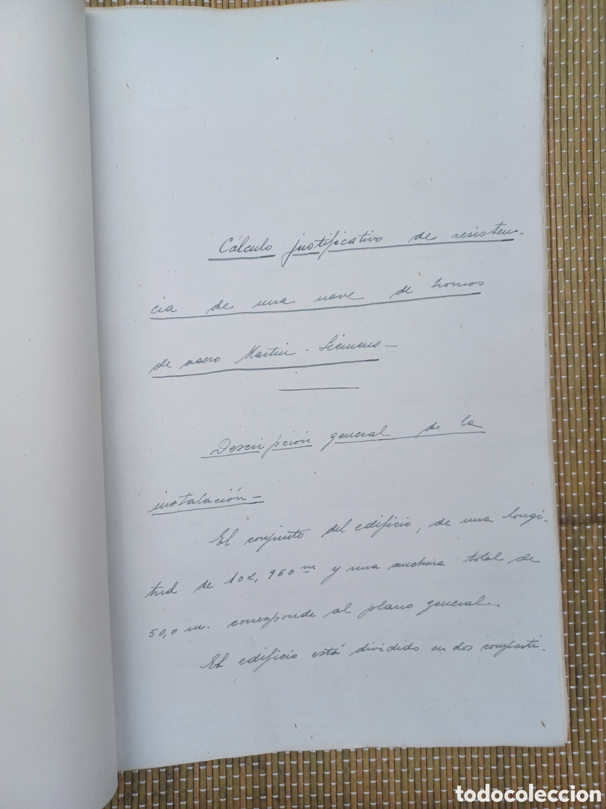 Libros de segunda mano: Calculos justificativo de resistencia de una nave de hornos de acero MartinSiemens