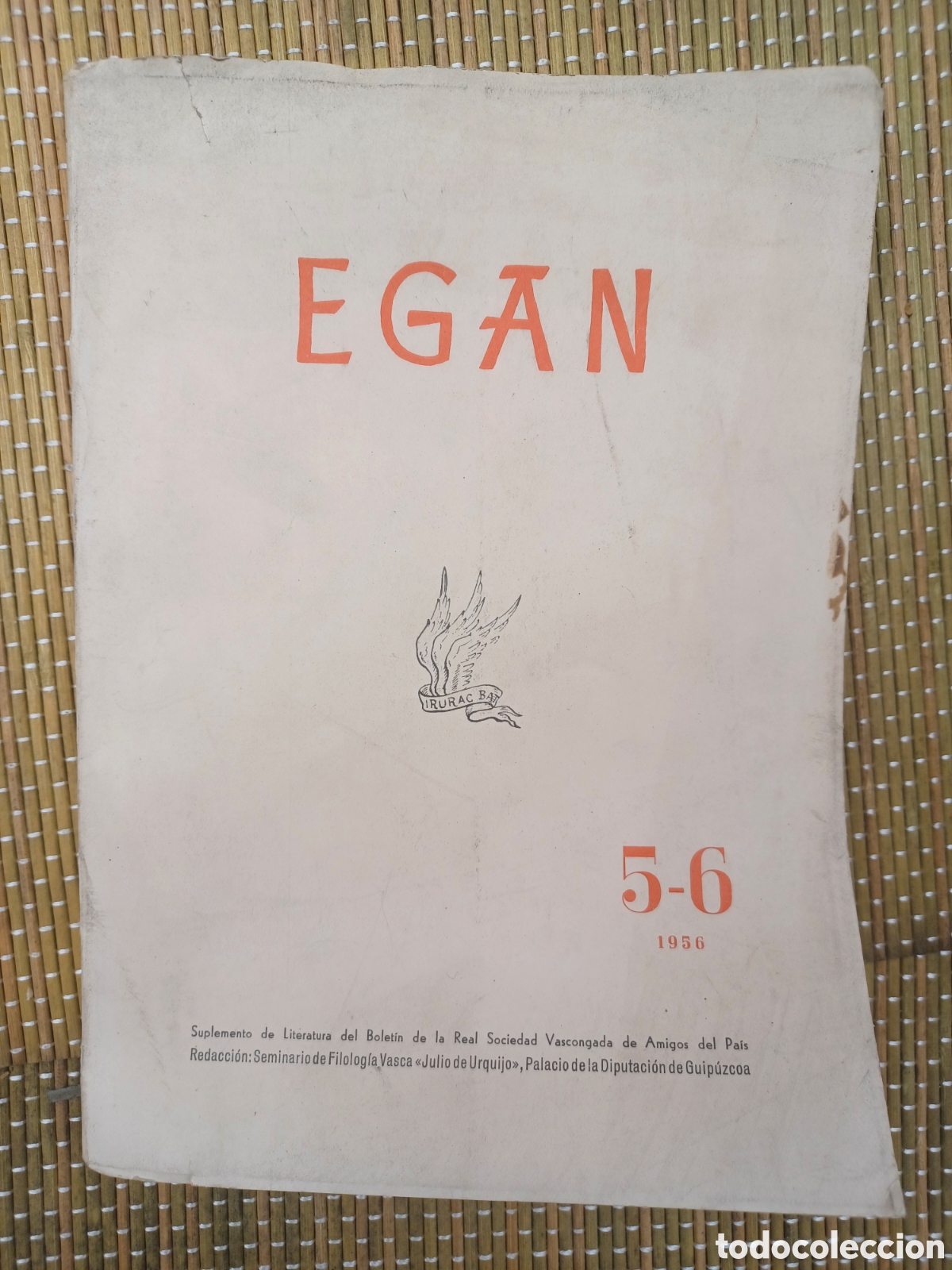 Libros de segunda mano: EGAN. BOLETIN DE LA REAL SOCIEDAD VASCONGADA DE AMIGOS DEL PAIS. 5-6. 1956