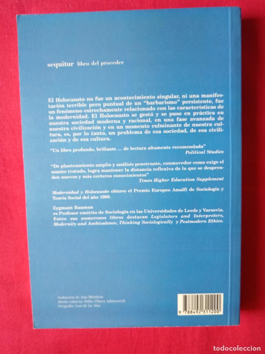 Libros de segunda mano: MODERNIDAD Y HOLOCAUSTO. ZYGMUNT BAUMAN. SEQUITUR 1997 - Foto 2