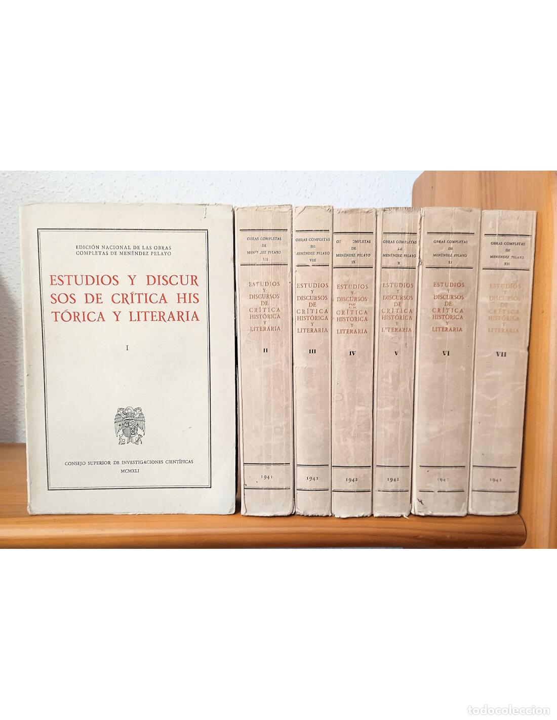 Livres d'occasion: ESTUDIOS Y DISCURSOS DE CR&Iacute;TICA HIST&Oacute;RICA Y LITERARIA. 7 TOMOS. MEN&Eacute;NDEZ PELAYO, Marcelino. Edicione