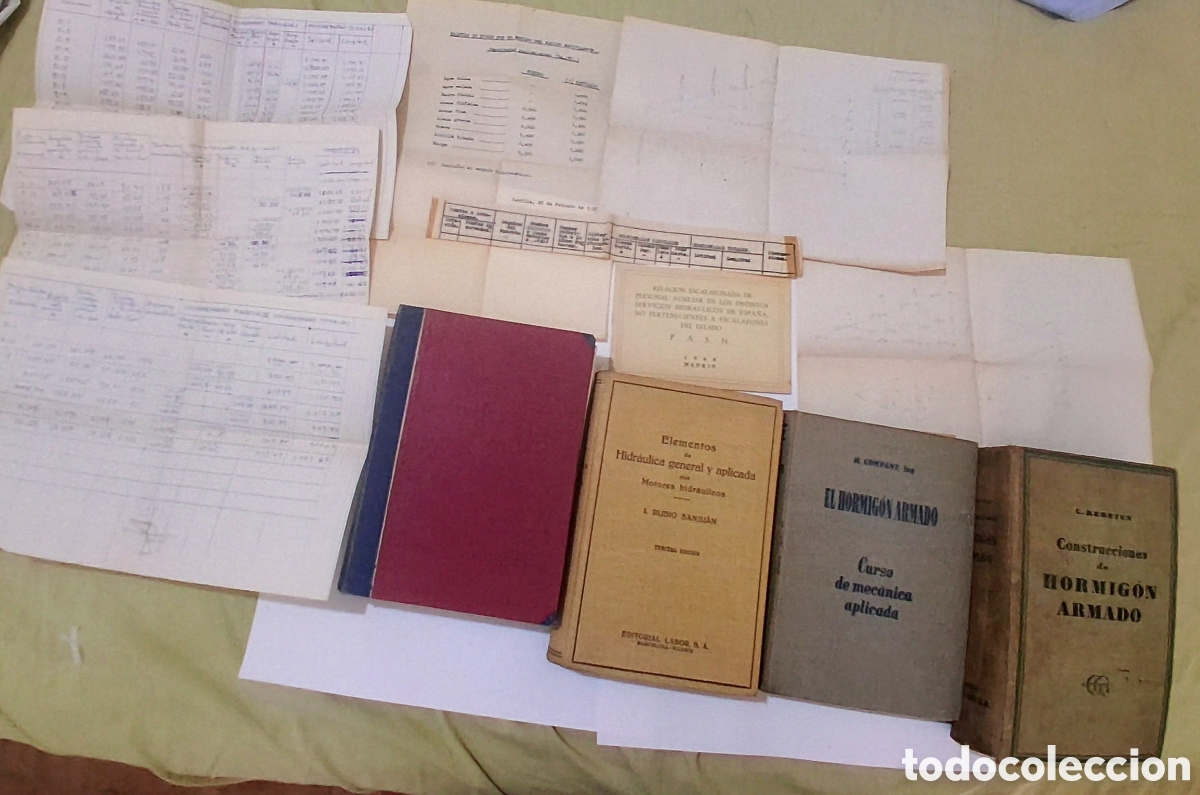 Libros de segunda mano: Lote Archivo Hist&oacute;rico Ingenier&iacute;a Civil A&ntilde;os 50/60: 4 Libros T&eacute;cnicos + Documentaci&oacute;n Manuscrita Ori