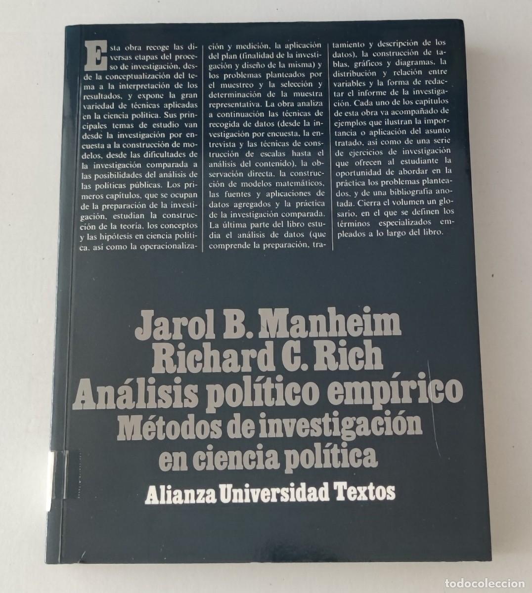 Libros de segunda mano: AN&Aacute;LISIS POL&Iacute;TICO EMP&Iacute;RICO - JAROL B. MANHEIM, RICHARD C. RICH - ALIANZA UNIVERSIDAD TEXTOS