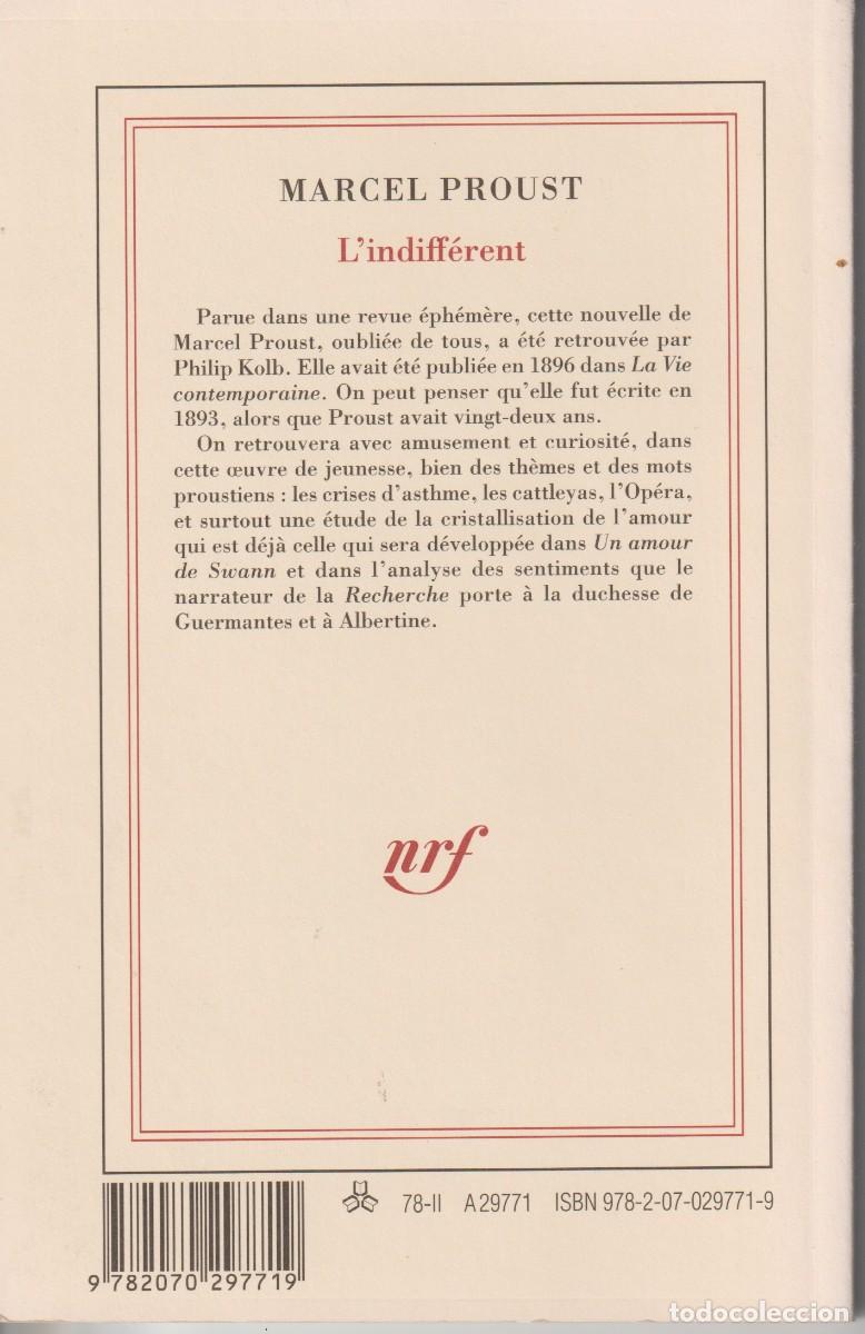 Libros de segunda mano: LINDIFFERENT - MARCEL PROUST - ED. GALLIMARD 1978 - EN FRANCES - Foto 2