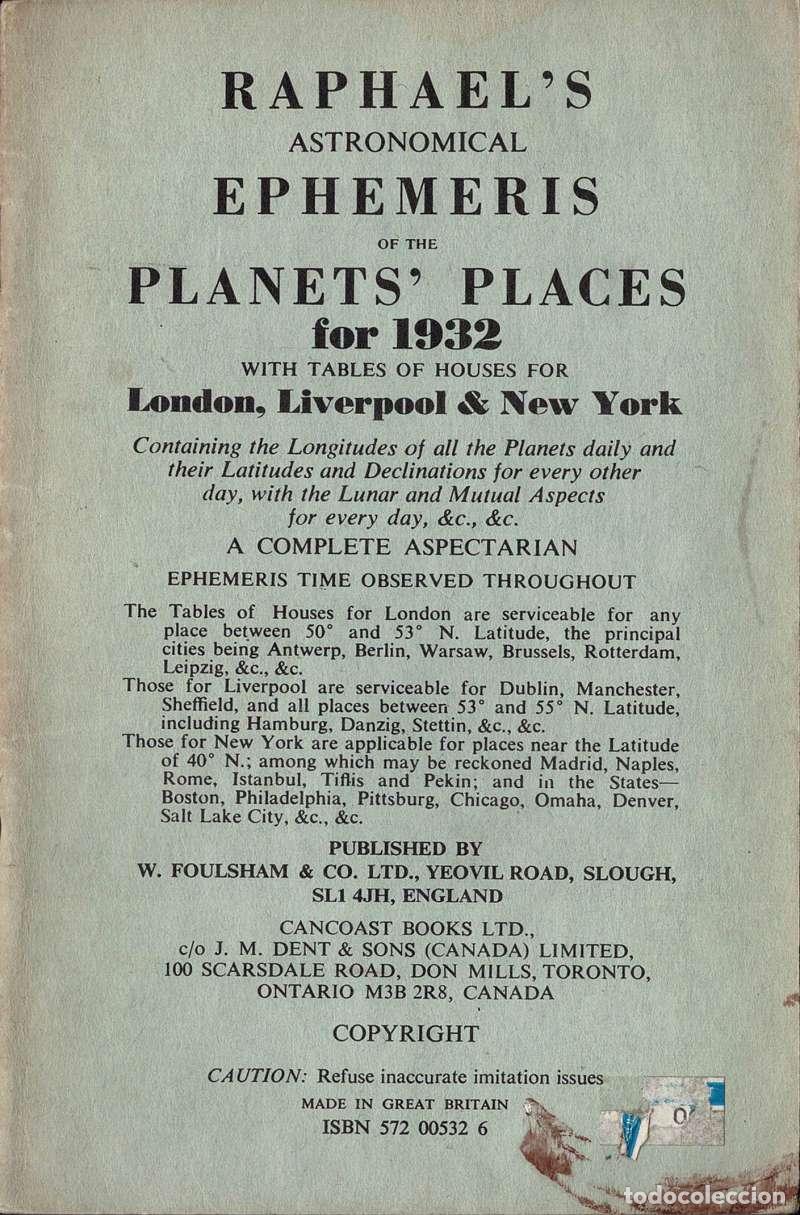 Libros de segunda mano: Raphael's Astronomical Ephemeris of the Planets' Places for 1932
