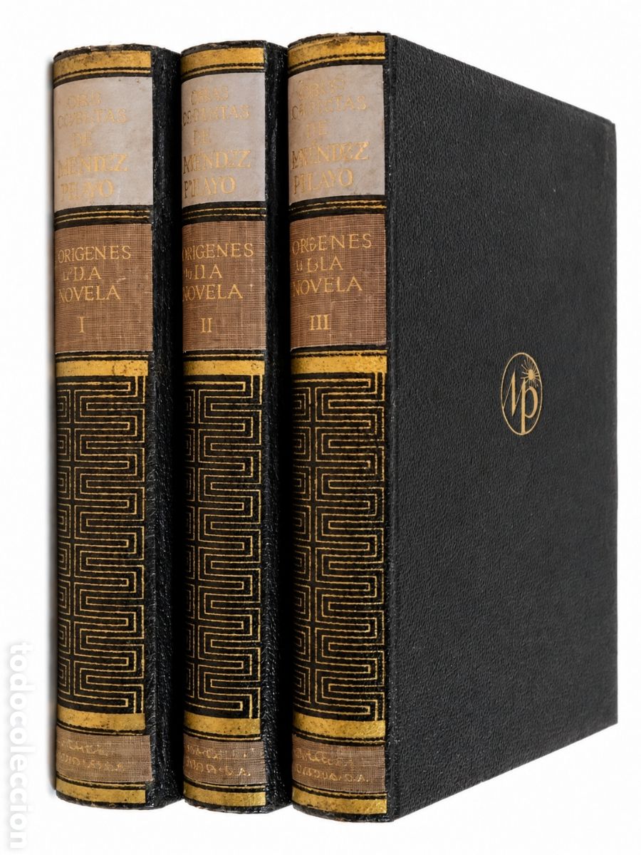 Libros de segunda mano: Marcelino Men&eacute;ndez Pelayo &mdash; Or&iacute;genes de la novela (3 tomos). Espasa-Calpe Argentina &ndash; 1946