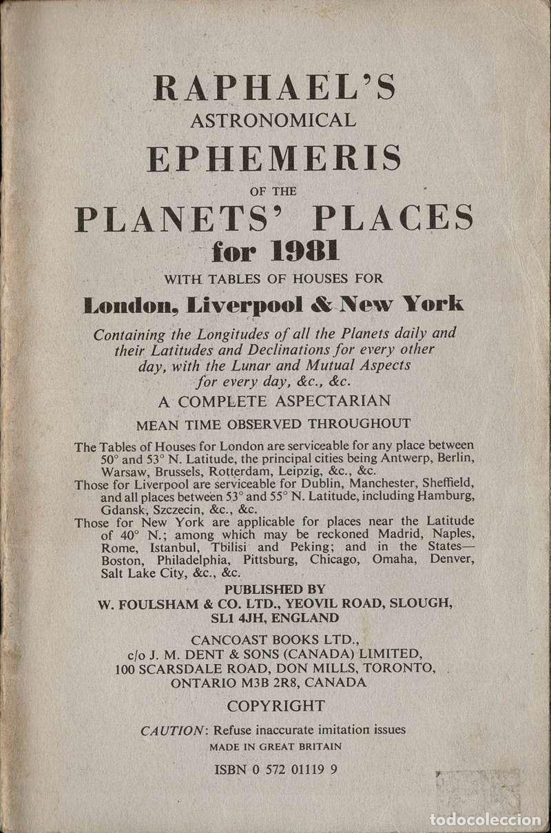 Libros de segunda mano: Raphael's Astronomical Ephemeris of the Planets' Places for 1981